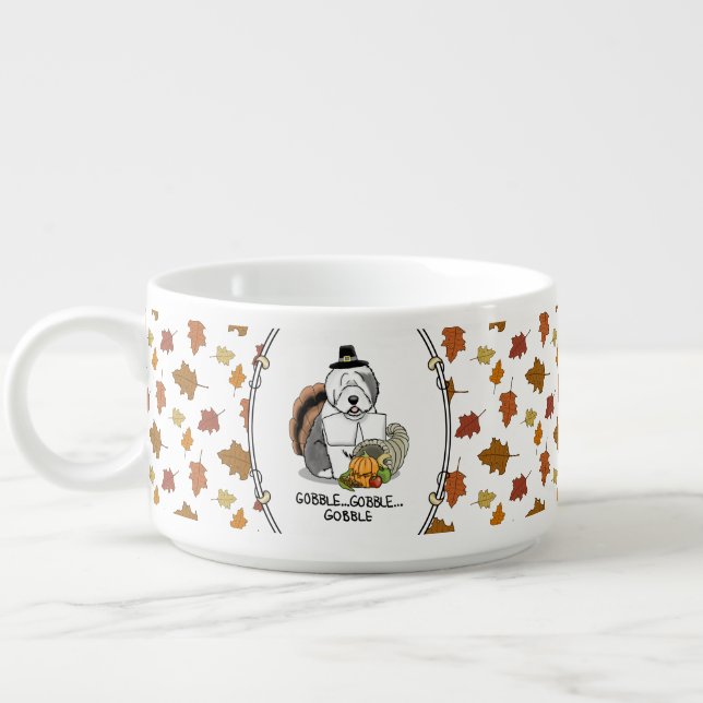 Happy Thanksgiving Old English Sheepdog Gray 1 Fun Bowl (Right)