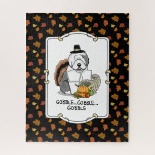 Happy Thanksgiving Old English Sheepdog Gray 1 Fun Jigsaw Puzzle