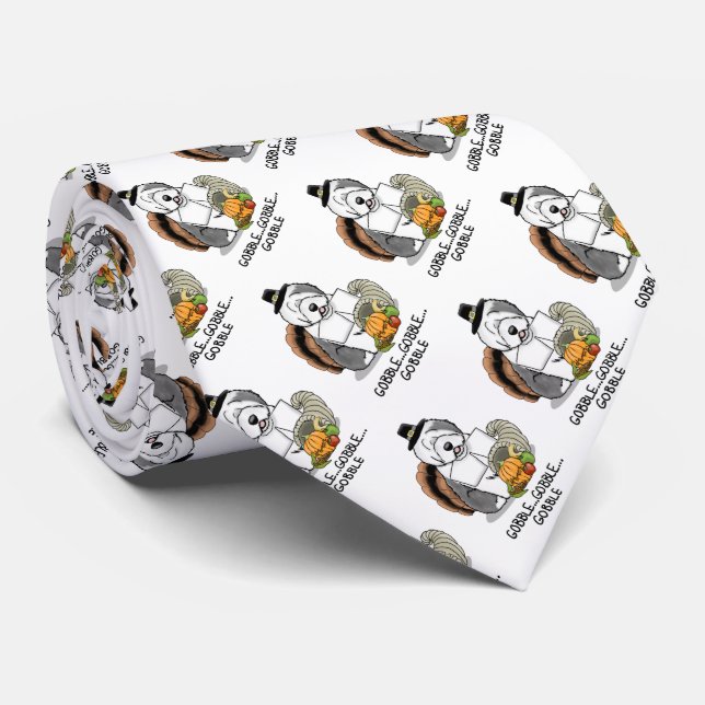 Happy Thanksgiving Old English Sheepdog Gray 1 Fun Neck Tie (Rolled)