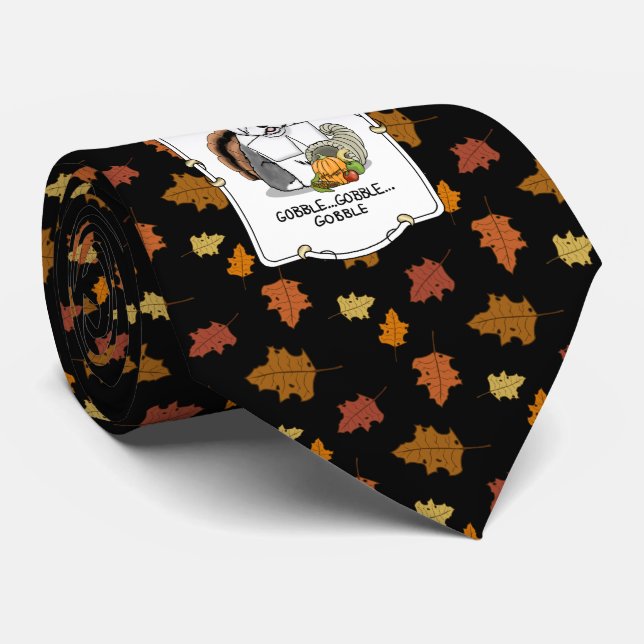 Happy Thanksgiving Old English Sheepdog Gray 1 Fun Neck Tie (Rolled)