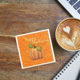 Happy Thanksgiving Orange and Yellow Swirls Paper Dinner Napkins