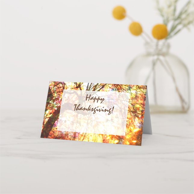 Happy Thanksgiving Orange Autumn Abstract Place Card (Front)
