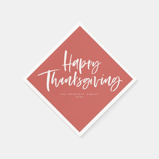 Happy Thanksgiving orange brush script Napkins (Corner)
