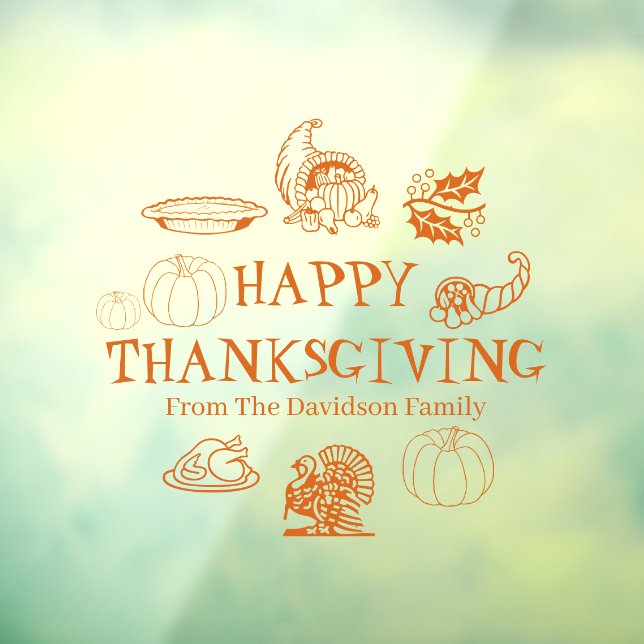 Happy Thanksgiving orange custom name decor Window Cling (Sheet 3)
