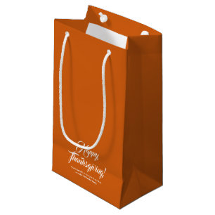 Happy Thanksgiving orange custom script elegant Small Gift Bag