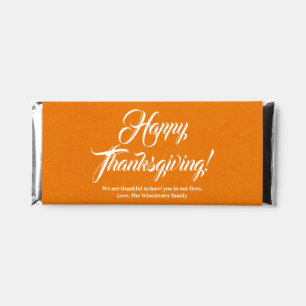 Happy Thanksgiving orange custom script text photo Hershey Bar Favors