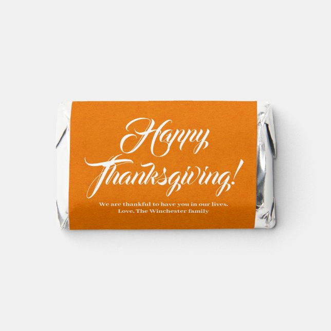 Happy Thanksgiving orange custom script text photo Hershey's Miniatures (Front)