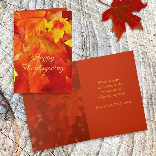 Happy Thanksgiving Orange Leaves Message Cards