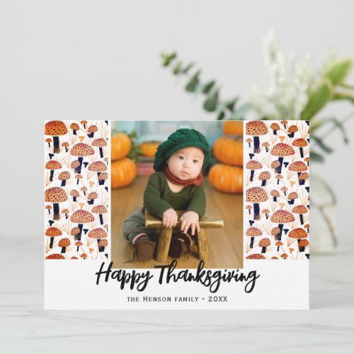 Happy Thanksgiving Orange Mushroom Fall Photo Holiday Card