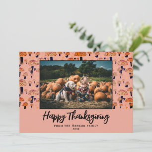 Happy Thanksgiving Orange Mushroom Fall Photo  Holiday Card