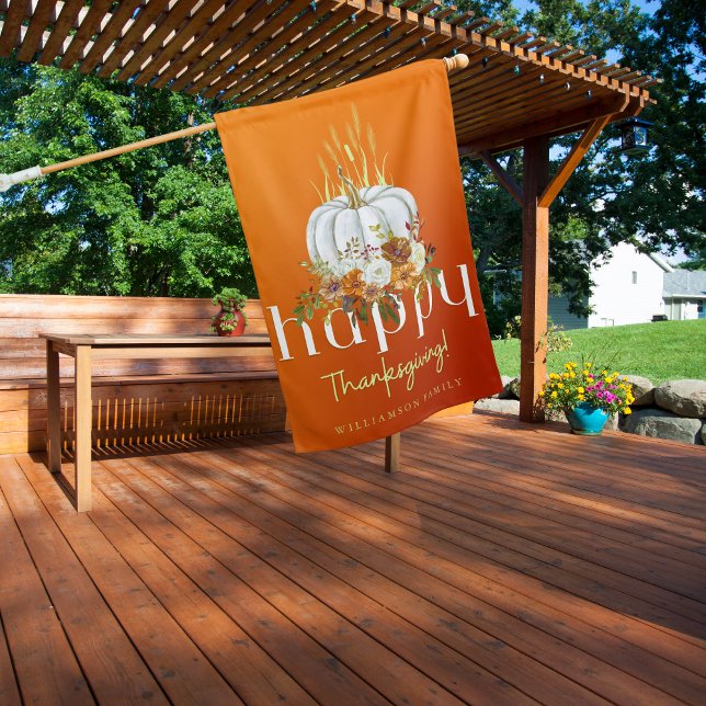 Happy Thanksgiving Orange Pumpkin Floral Custom House Flag (Creator Uploaded)