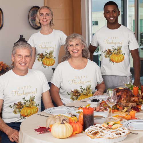 Happy Thanksgiving orange pumpkin floral T_Shirt
