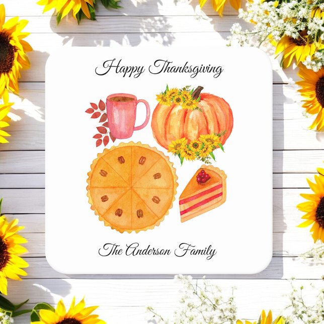 Happy Thanksgiving Orange Pumpkin Spice Latte Square Paper Coaster (Creator Uploaded)