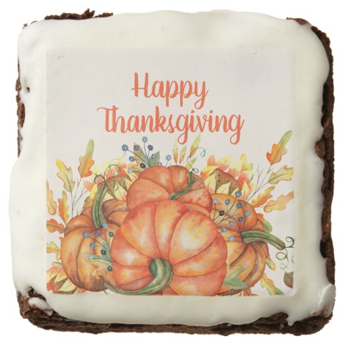 Happy Thanksgiving Orange Pumpkins Fall Leaves Brownie