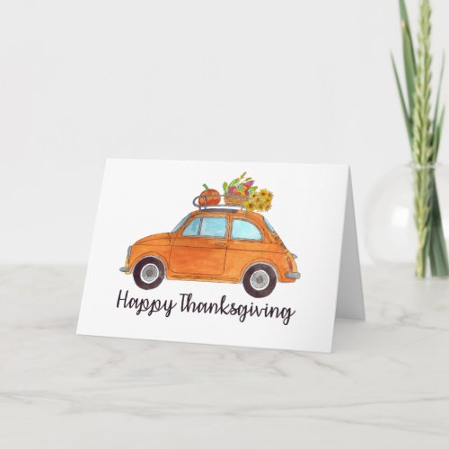 Happy Thanksgiving Orange Retro Fiat 500 Card