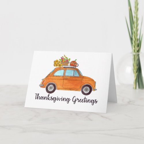 Happy Thanksgiving Orange Retro Fiat 500 Card