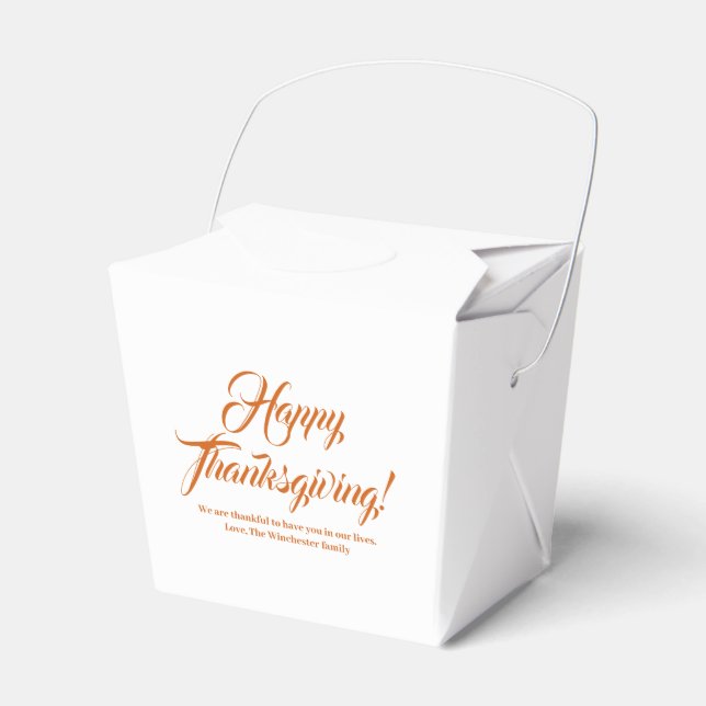 Happy Thanksgiving orange spice custom script text Favor Boxes (Front Side)