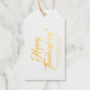 Happy Thanksgiving orange spice custom script text Foil Gift Tags