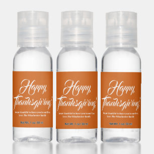 Happy Thanksgiving orange spice elegant script Hand Sanitizer