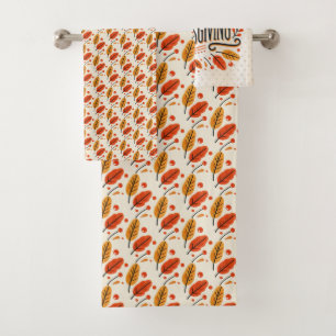 Happy Thanksgiving Orange Yellow Fall Leaves Bath Towel Set