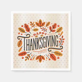 Happy Thanksgiving Orange Yellow Fall Leaves Napkins