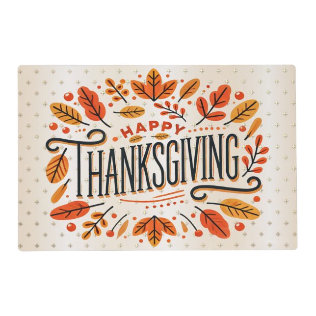  Happy Thanksgiving Orange Yellow Fall Leaves Placemat (Front)