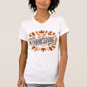 Happy Thanksgiving Orange Yellow Fall Leaves Women T-Shirt