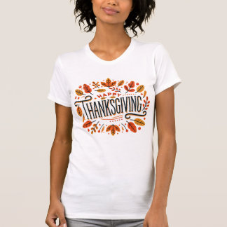 Happy Thanksgiving Orange Yellow Fall Leaves Women T-Shirt