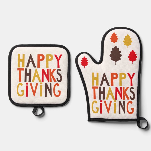 Happy Thanksgiving! Oven Mitt & Pot Holder Set (Front)