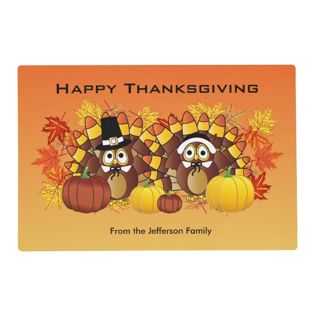 Happy Thanksgiving Owl Turkey Pilgrims Placemat (Front)