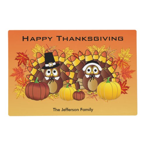 Happy Thanksgiving Owl Turkey Pilgrims Placemat