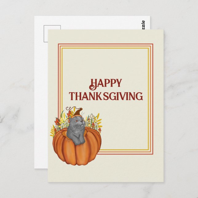 Happy Thanksgiving Pampkin, Cat Postcard (Front/Back)