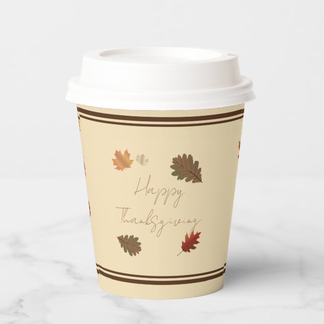 'Happy Thanksgiving' Paper Cup Set (with lids) (Front)