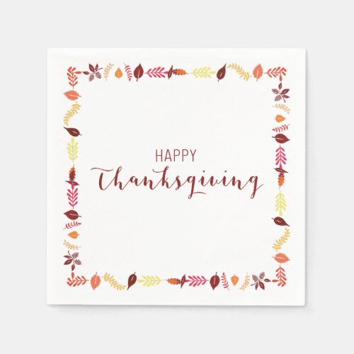 Happy Thanksgiving Paper Napkins With Leaves