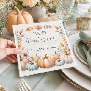 Happy Thanksgiving Pastel Pumpkins, Personalized Napkins