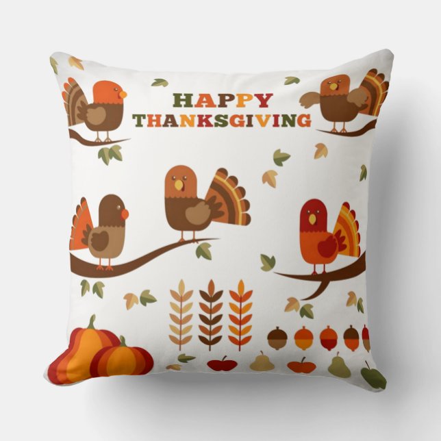 Happy Thanksgiving Pattern Throw Pillow (Front)