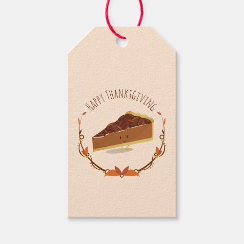 Happy Thanksgiving Pecan Pie Slice Tan Brown Gift Tags