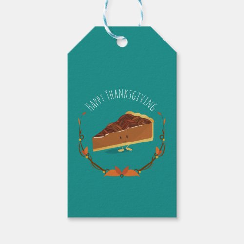 Happy Thanksgiving Pecan Pie Slice Teal  Gift Tag