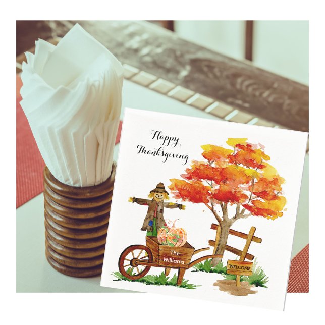 Happy Thanksgiving Personalized Fall Scene   Napkins (Creator Uploaded)