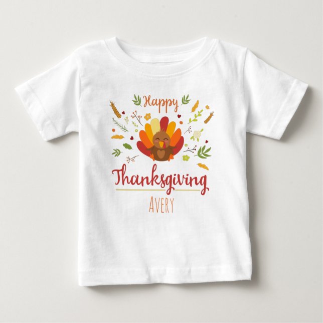 Happy Thanksgiving Personalized name Baby T-Shirt (Front)