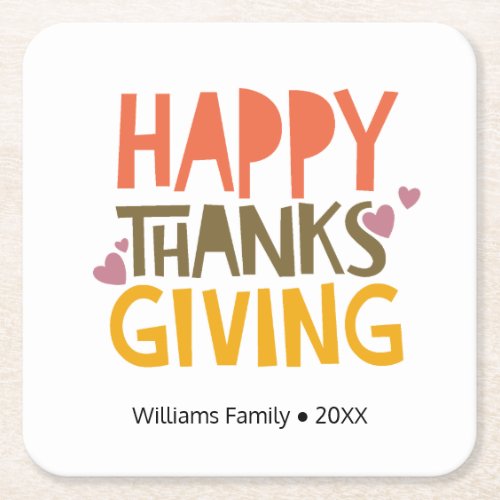 Happy Thanksgiving Personalized Paper Coaster