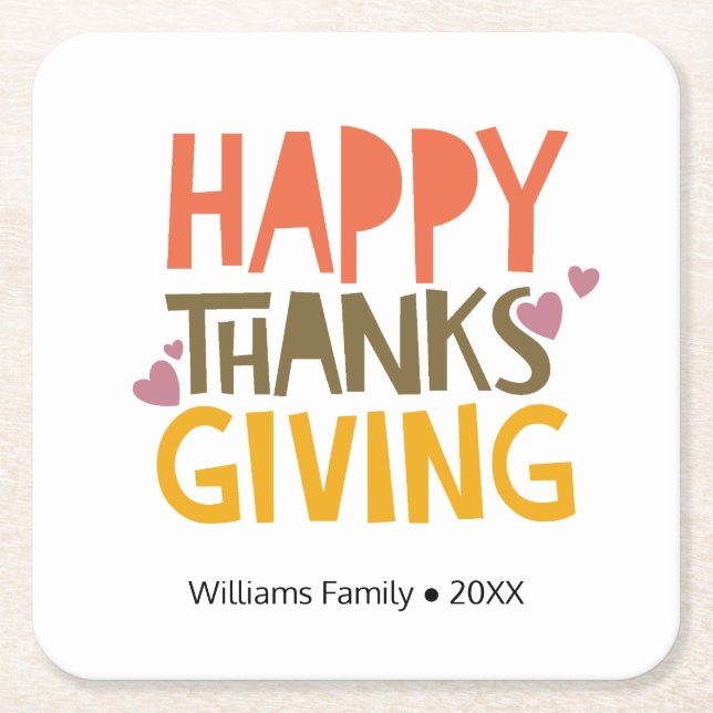 Happy Thanksgiving Personalized Paper Coaster (Front)