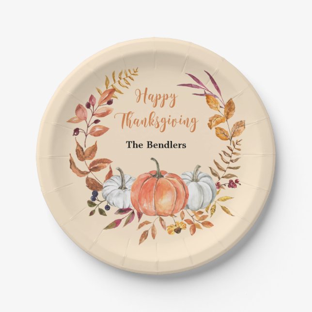 Happy Thanksgiving Personalized Paper Plate (Front)