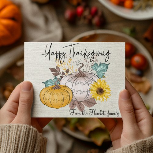 Happy Thanksgiving Personalized Watercolor Pumpkin Postcard