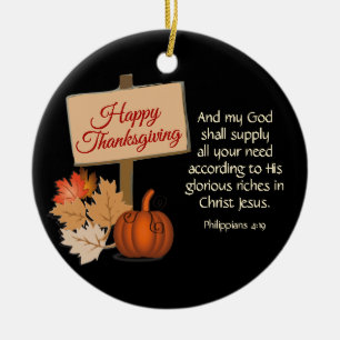 HAPPY THANKSGIVING Philippians 4:19 Custom BLACK Ceramic Ornament