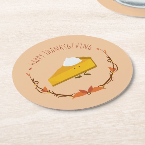 Happy Thanksgiving Pie Slice Round Paper Coaster