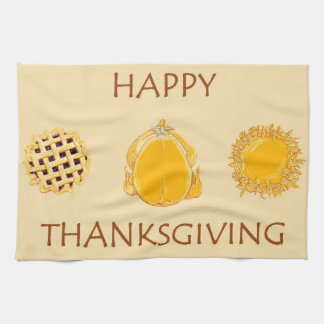 Happy Thanksgiving Pies Turkey beige kitchen towel