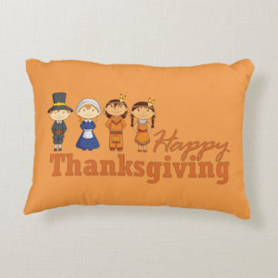 Happy Thanksgiving Pilgrim and Native American Decorative Pillow
