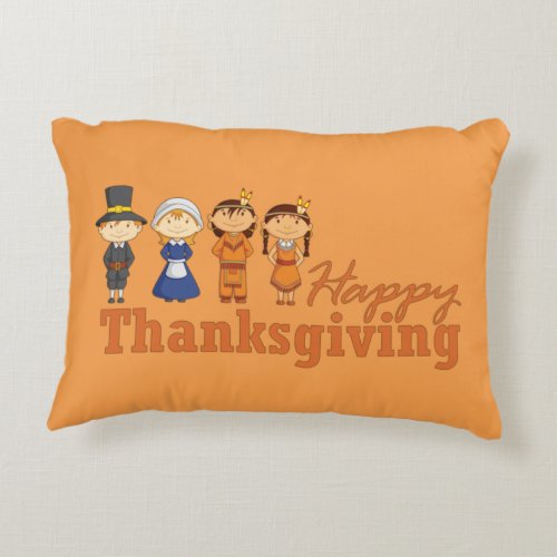 Happy Thanksgiving Pilgrim and Native American Decorative Pillow