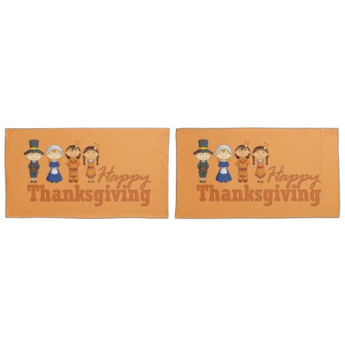 Happy Thanksgiving Pilgrim and Native American Pillowcase